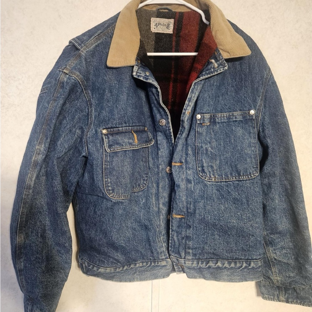 Vintage Polo Ralph Lauren Denim Flannel Plaid Lined Trucker Jacket XLarge